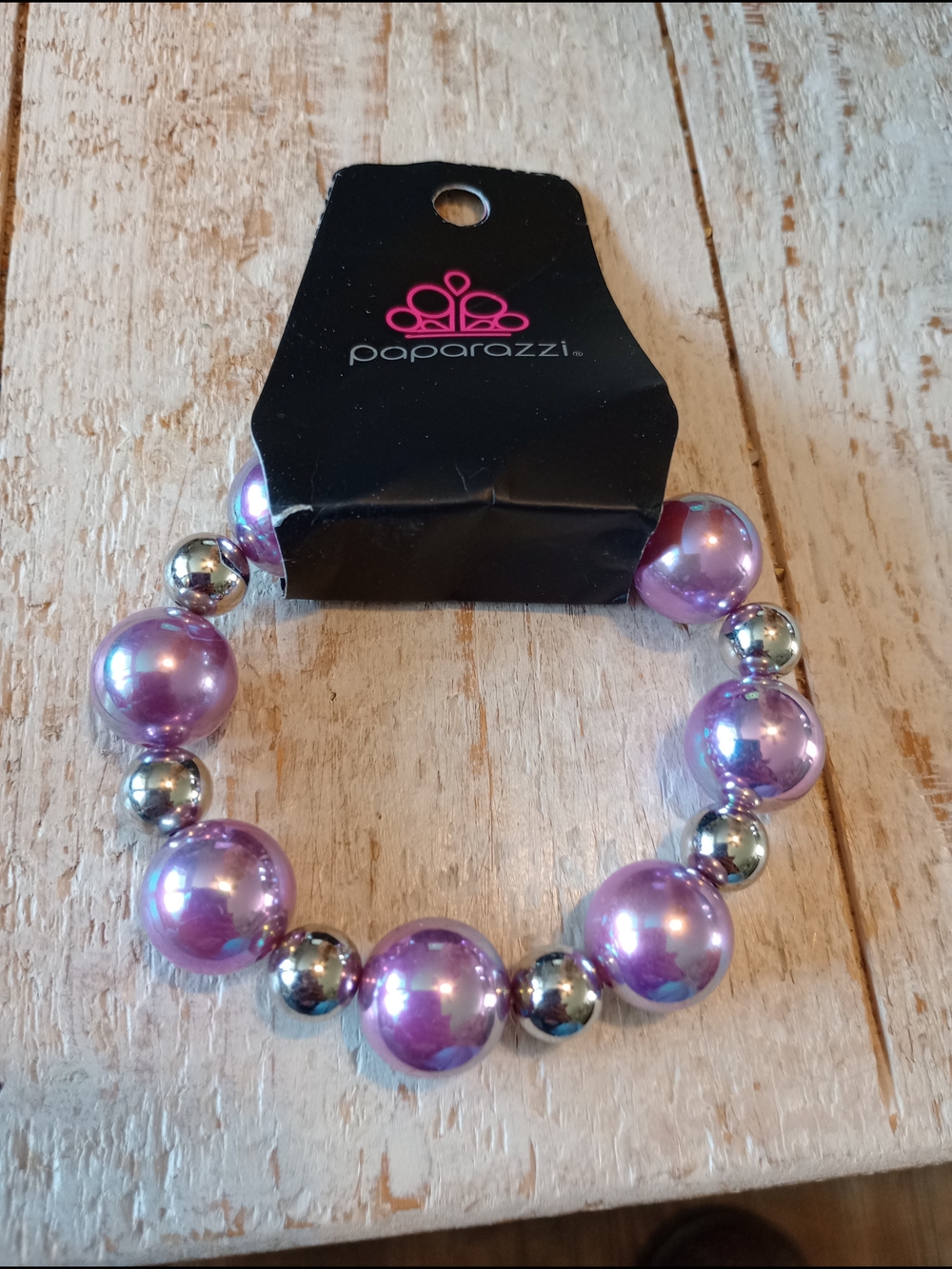 Paparazzi Iridescent Lavender and Silver Beaded Bracelet